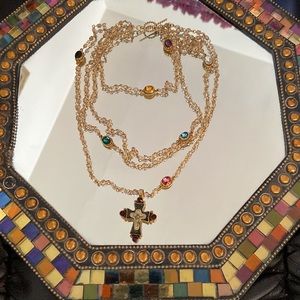 VSA original Maria Cross Magdalena Multi strand necklace w/large stones